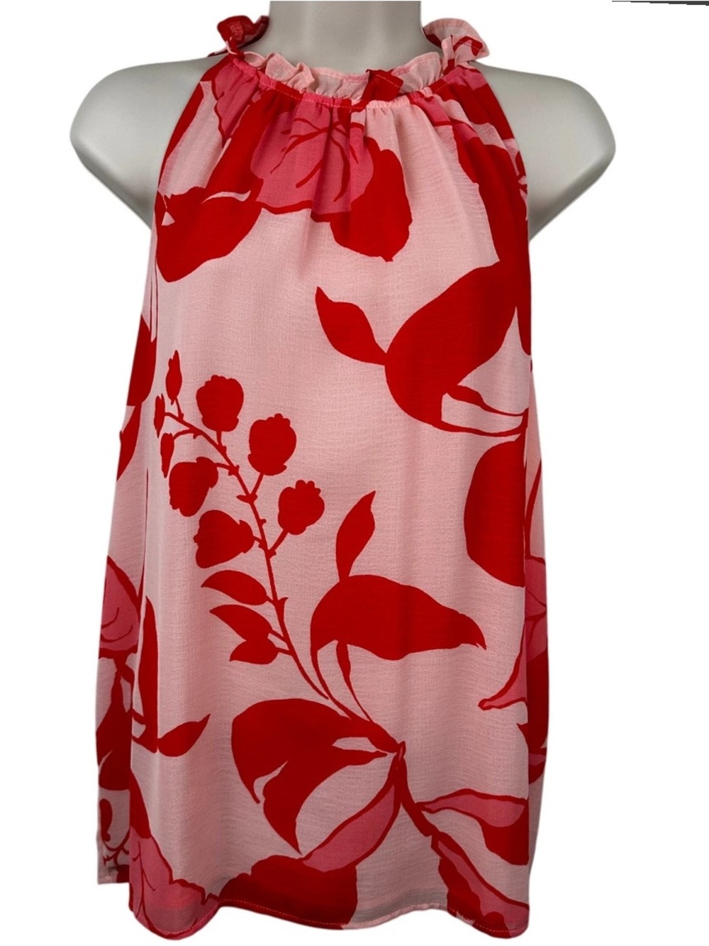 Ann Taylor Sleeveless Blouse Top Floral Halter Flowy Pink Red Size Medium